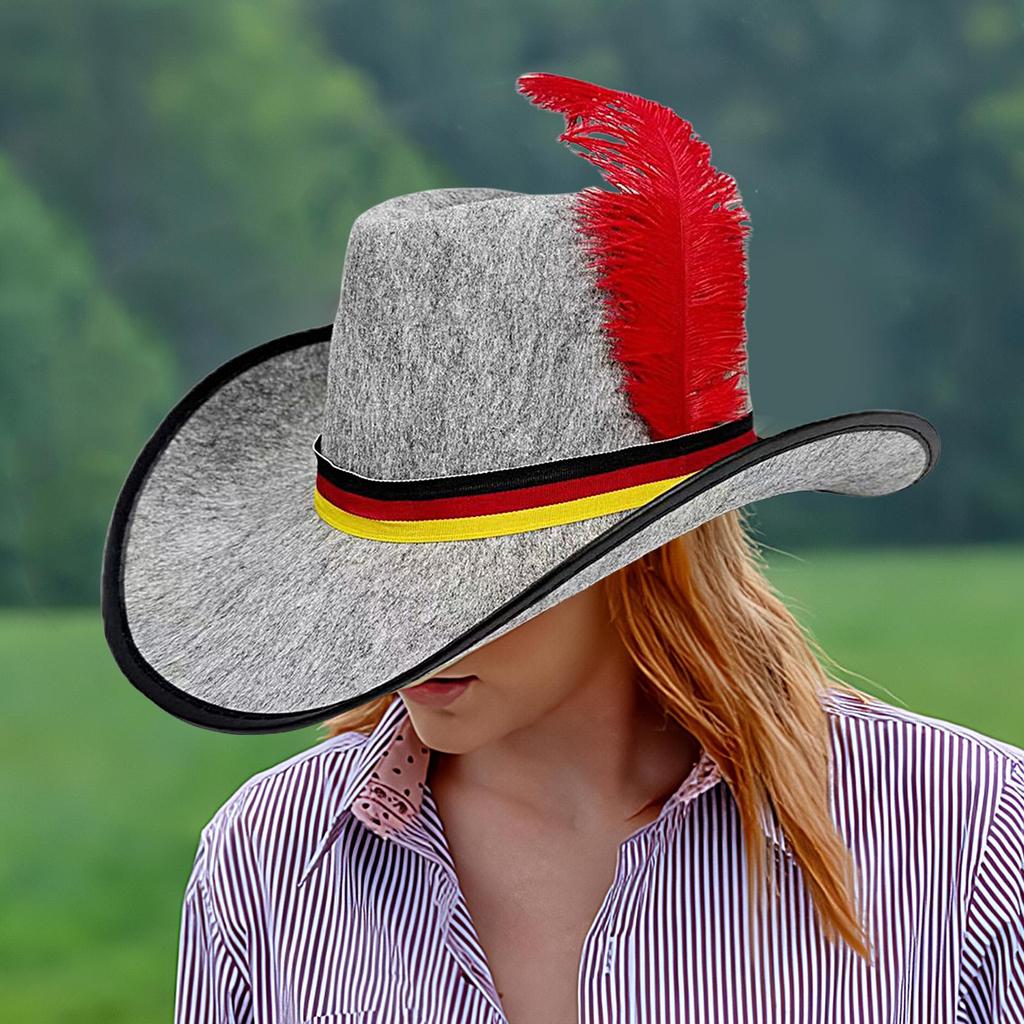 Felt Hats For Men Western Carnival Hat With Adjustable Strap Black Red Yellow Design Oktoberfest Headwear For Bar Outdoor Photo