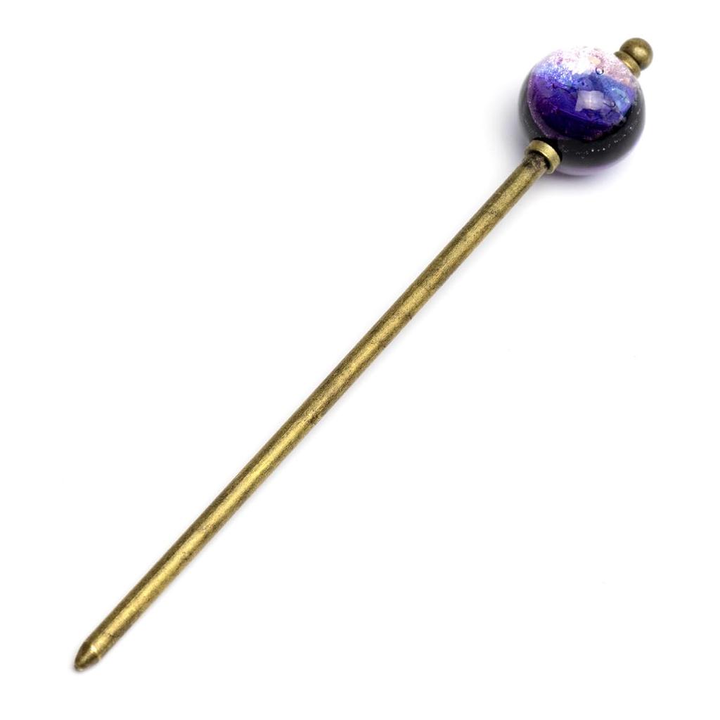 Sea drop kanzashi glass glass marine antique gold hair perfect for and other traditional Japanese clothing hairpin, glow-in-the-dark bead, purple,
