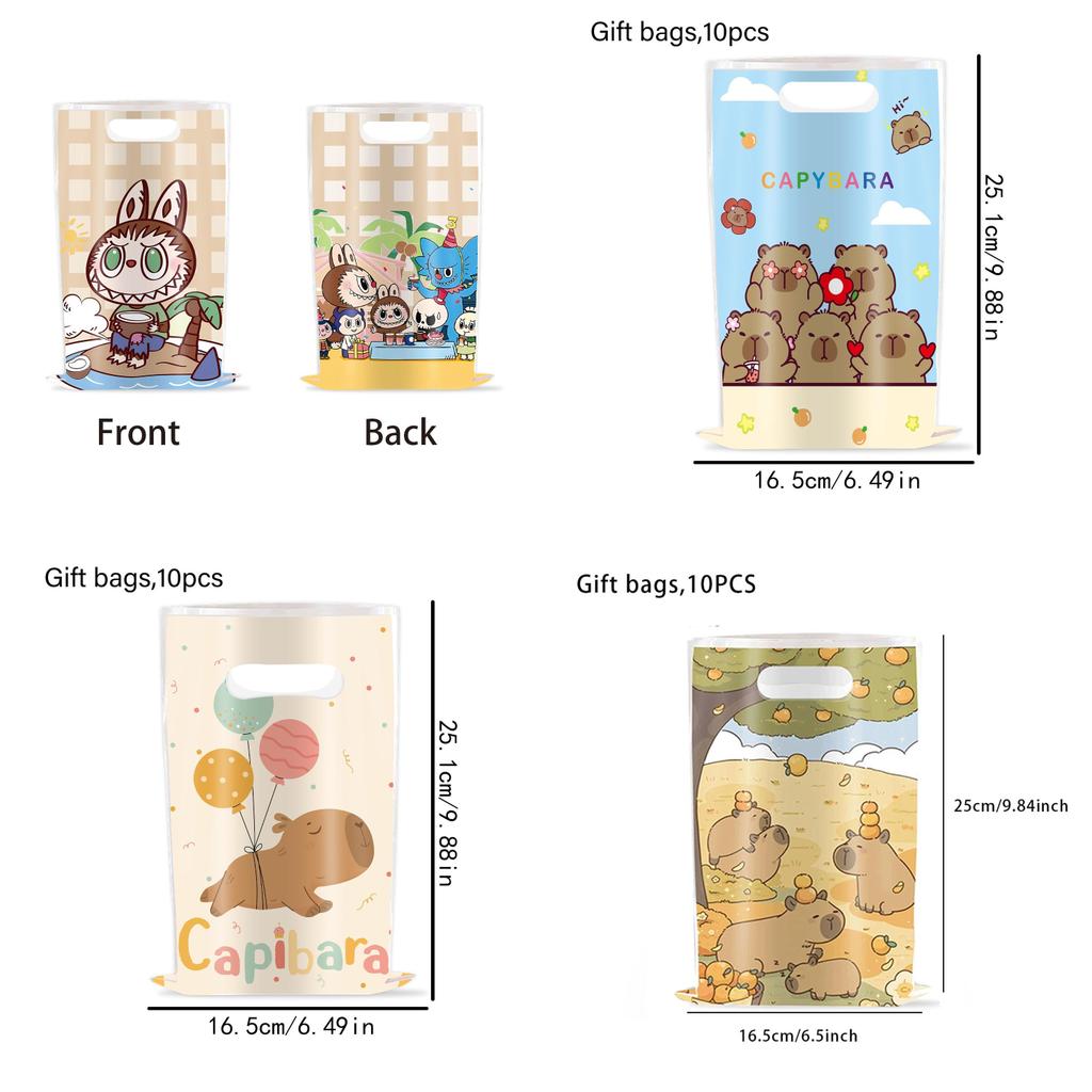 Labubu Capybara Themed Childrens Party Favor Bags With Glitter Handle For Birthday Celebrations