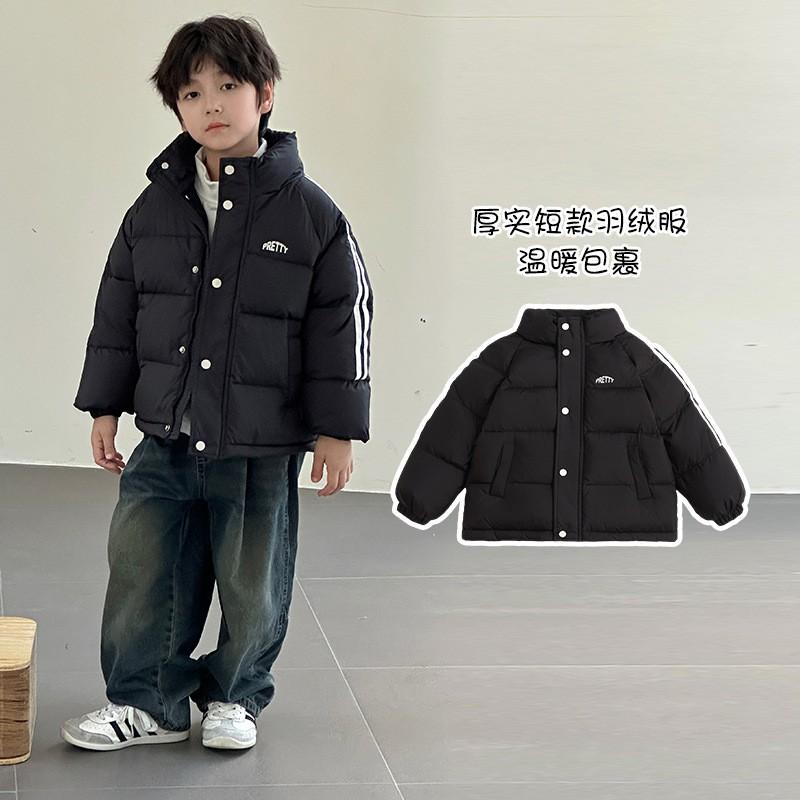 2025 Kids Thick Warm White Duck Down Stand Collar Short Puffer Jacket Boys Girls