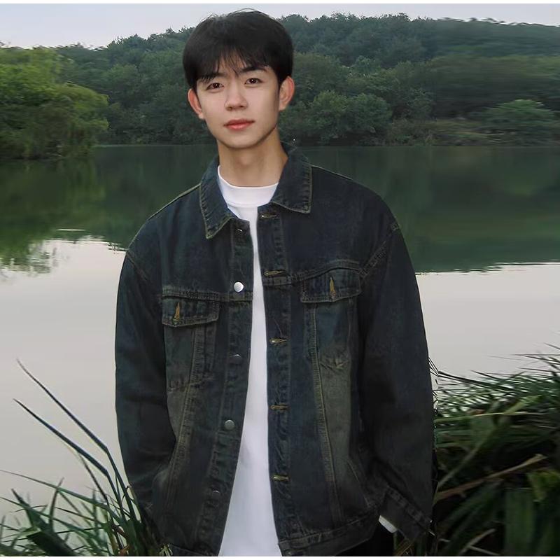 

Весна Осень Свободная мужская куртка в стиле хипстер Уличная мода Харадзюку Корейская версия Трендовое пальто Повседневная красивая мужская верхняя одежда 3XL джинсовый синий