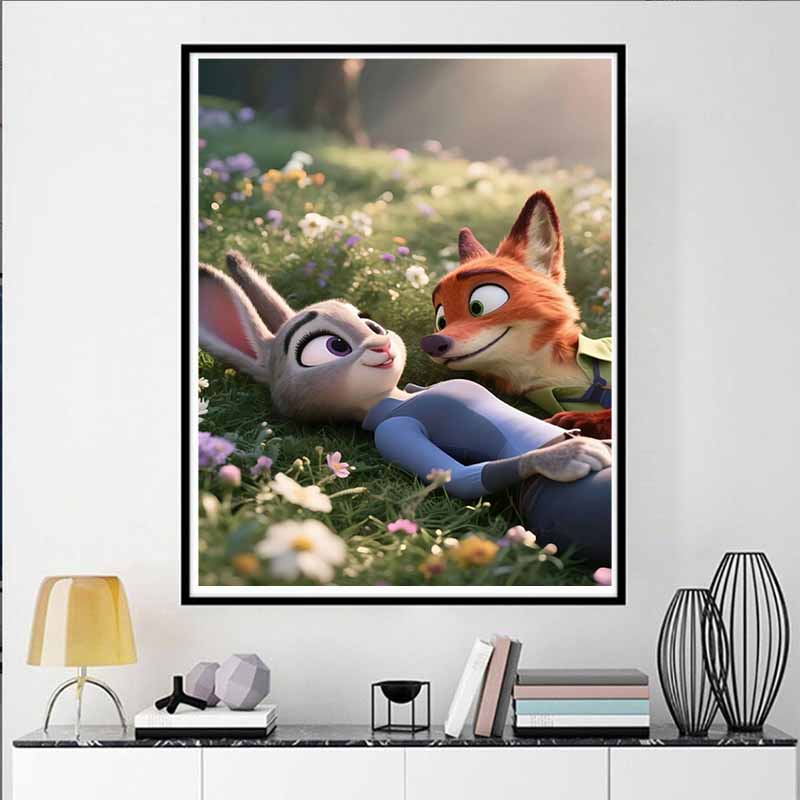 Disney 5D DIY Diamond Painting Zootopia Healing Fan Art Illustration Cartoon Full Diamond Mosaic Diamond Painting Art Wall Decoration Craft Set
