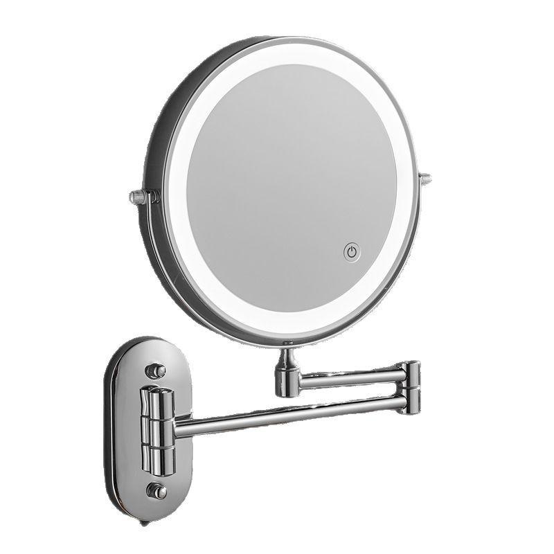 Wall-Mounted LED Vanity Mirror, Double-Sided with Light and Magnifier, Punch-Free Folding Design for Bathroom and Hotel Use