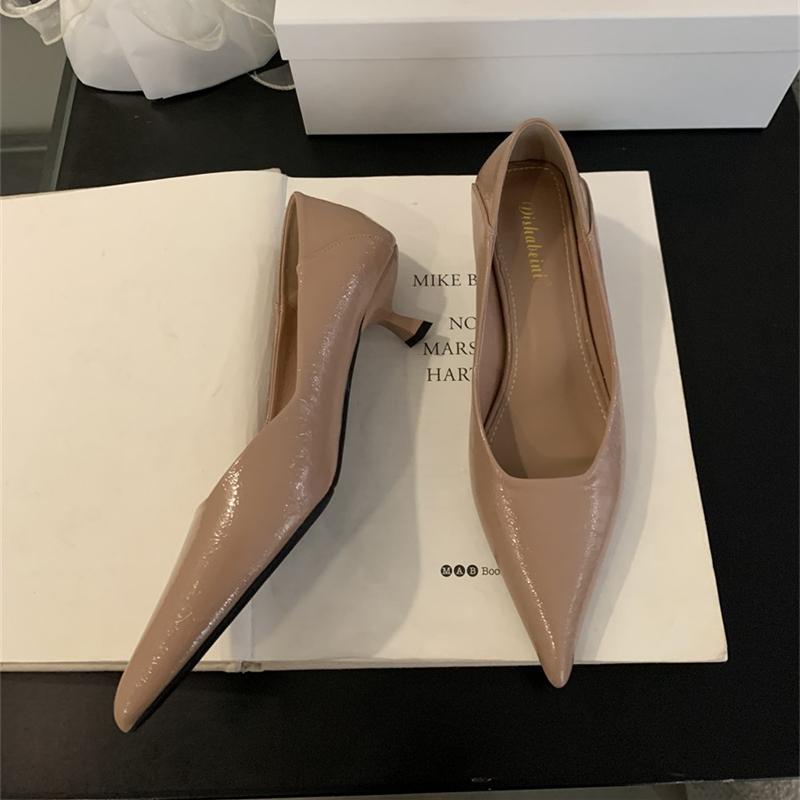Fashion SUOJIALUN 2025 Spring New Pointed Toe Women Pumps Shoes Pointed Toe Shallow Slip On Boat Shoes Thin Low Heel Dress Pumps