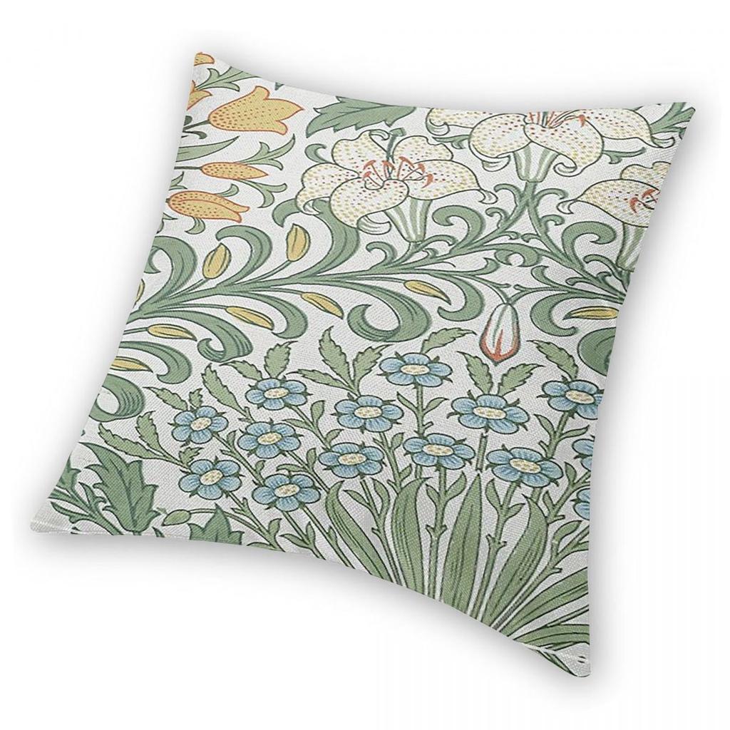 William Morris Garden Floral Leaves Pillowcase Polyester Linen Velvet Printed Zip Decorative Pillow Case Home Cushion Case 18"