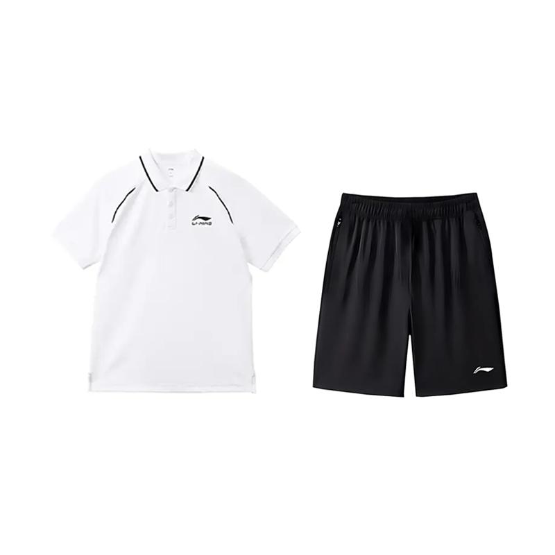 Li-Ning Jednobarevná jednoduchá polokošile s krátkým rukávem Všestranná Prodyšná Rychleschnoucí Šortky Ležérní sportovní oblek Unisex oblek YPLV051-1+AKSV843-1