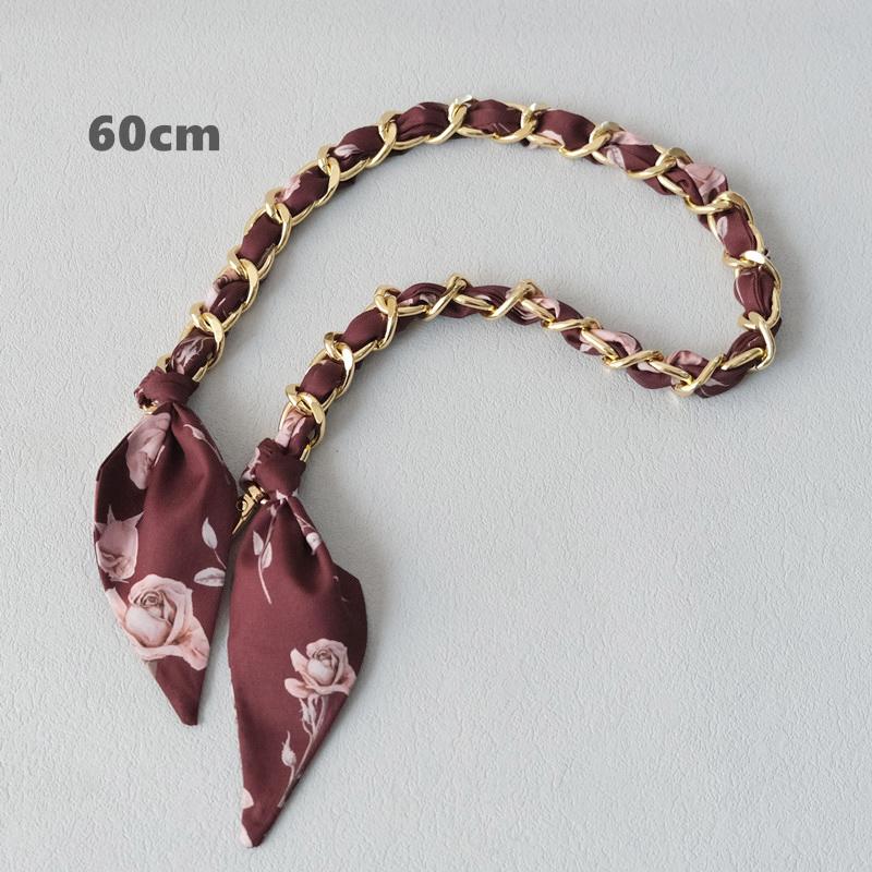 New Fashion Brand Woman Handbag Accessory Chains Detachable Floral Print Gold Silver Metal Silk Shoulder Strap Women DIY Chain Bag Handles
