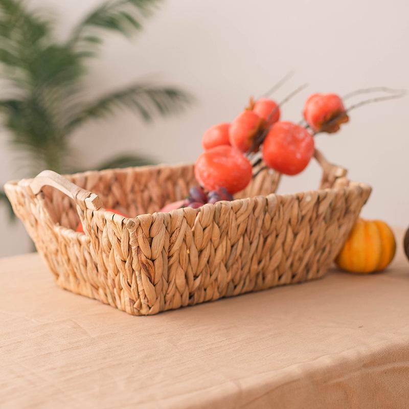 Desktop Woven Storage Basket with Handle - Snack, Toy, and Fruit Organizer for Living Room