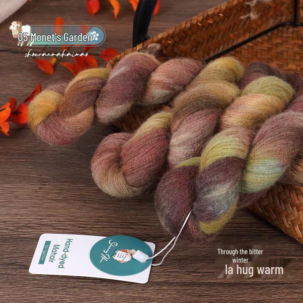 Hand-Dyed Gradient Mohair Silk Yarn for DIY Knitting and Fine Spinning
