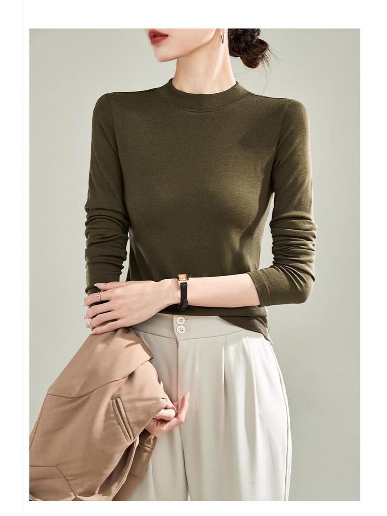 Ankola Women's Red Velvet Half Turtleneck Long Sleeve Shirt - Slimming, High Elastic, Warm, Spring/Autumn 2025