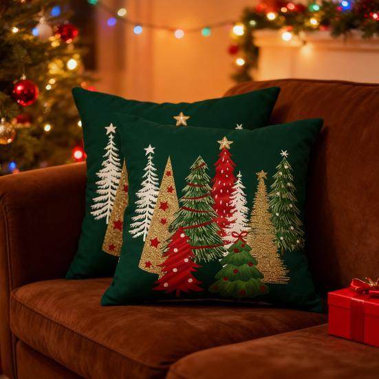 Weihnachts Karierter Kissenbezug Weihnachtsbaum Kissenbezug mit Verdecktem Reißverschluss Karomuster Zierkissenbezug für Festliche Heim Bauernhaus Deko