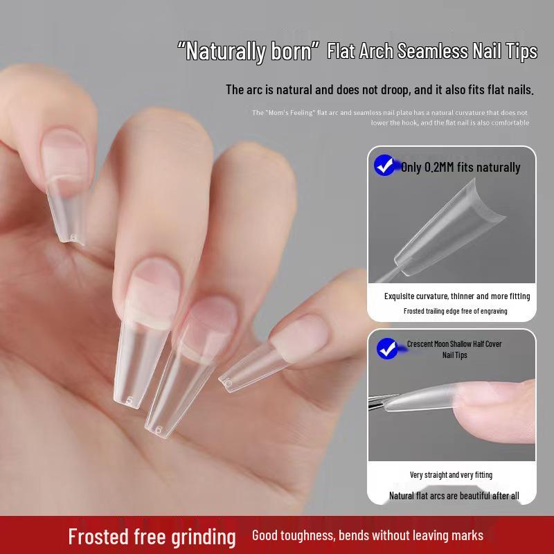 Crescent Curve Ultra Thin Shallow Half Cover Nail Tips - Transparent Frosted Milky White Extension for Salon Nail Art.