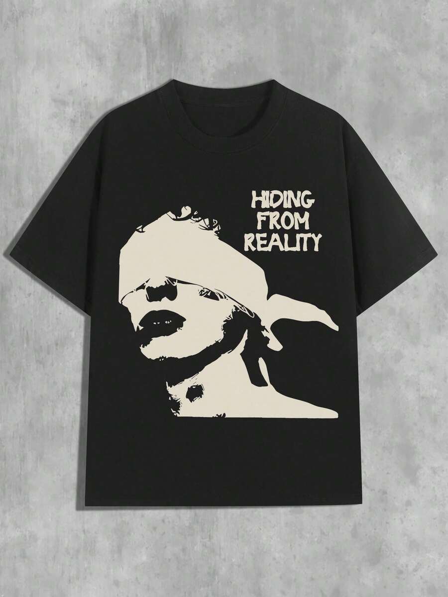 Womens Y2K Streetwear Graphic TShirt Black And White Blindfolded Face Art Print With The Text S