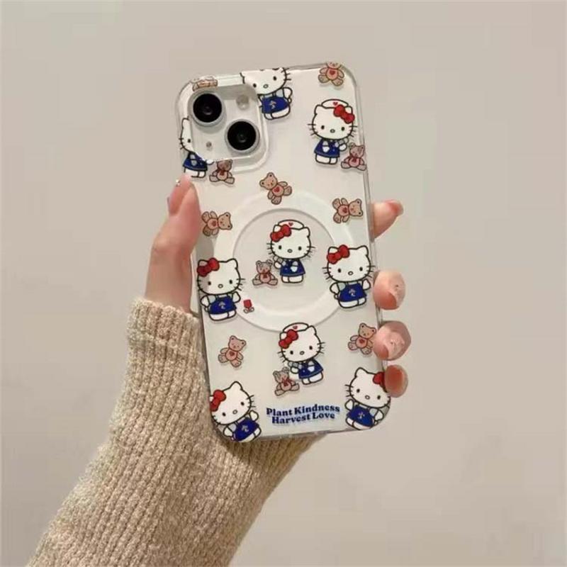 Magnetic Hello Kitty Bracket Phone Casing For Iphone 17 16 Pro Max 17 Air 15 14 12 13 11 Pro Max 16 12 13 Mini Plating Case