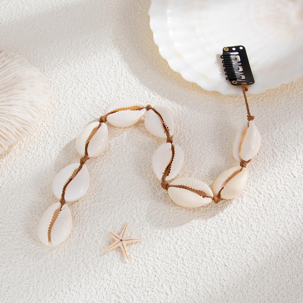 Ingemark 6 Stile Muschel Quaste Haarschmuck für Damen Sommer Strand Geflochten Wachsfaden Haardekoration Schmuck Charme Haarspange