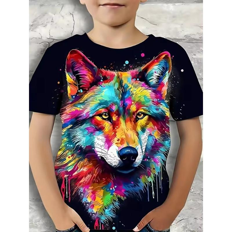Children's Clothing Boys Tshirt Short Sleeve Cool 3D Wolf Print Kids Summer Clothes Stylish Streetwear Round Neck Girl Clothes