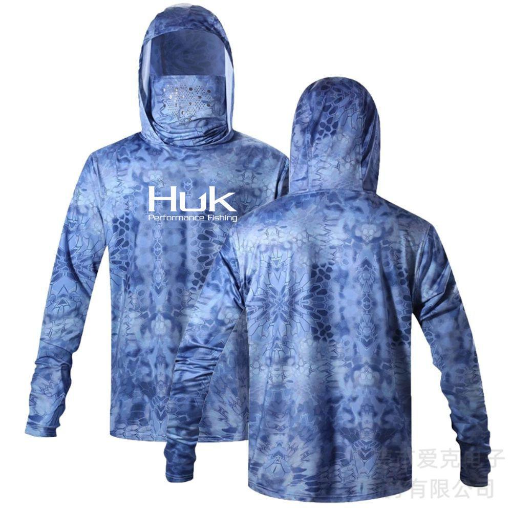 HUK fishing suit men's hoodie summer sun protection long sleeve fishing top with mask outdoor sports fishing shirt