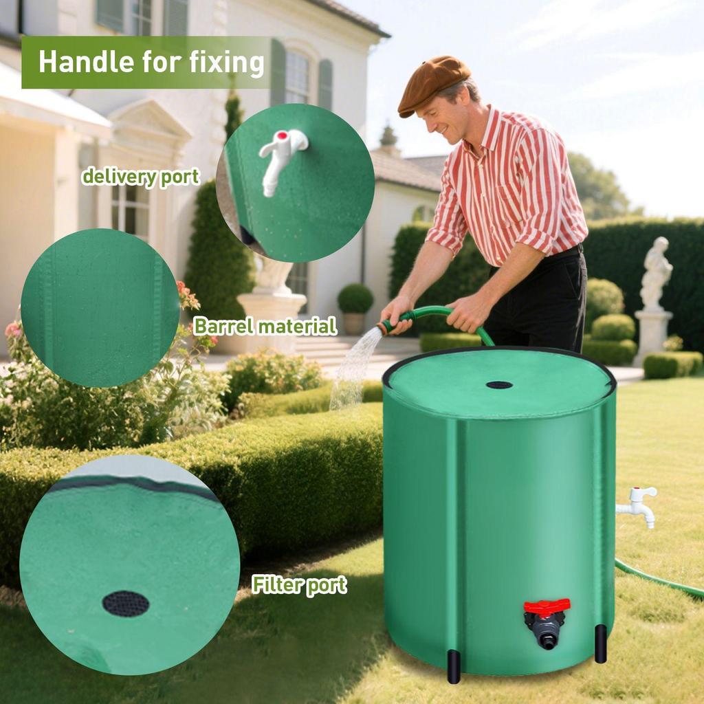 Foldable Rainwater Collector: Portable Multi-Functional Storage Barrel for Outdoor and Garden Use.