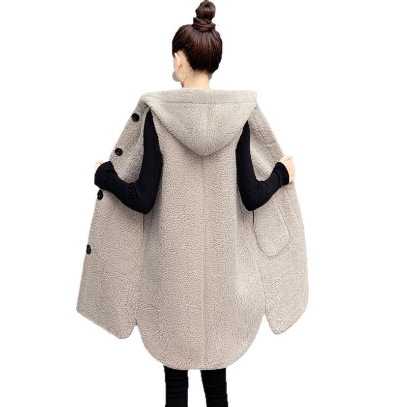Large size lamb wool vest women's autumn and winter hooded vest medium and long velvet thickened vest loose coat tide