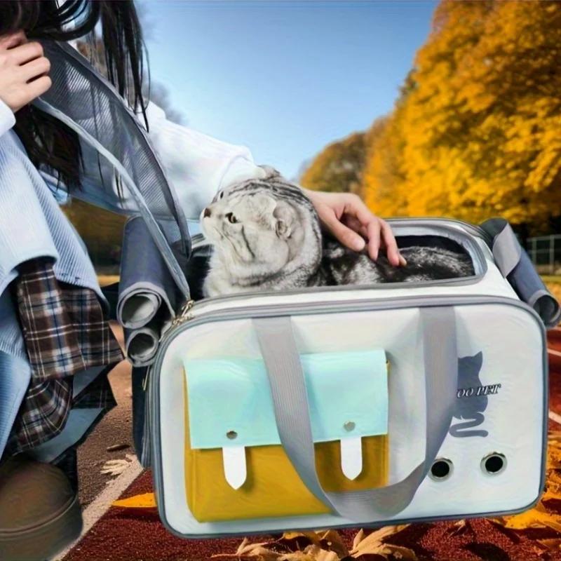 Large capacity pet backpack bag, zip closure, portable and ventilated, with opening and closing doors, suitable for cats and dog