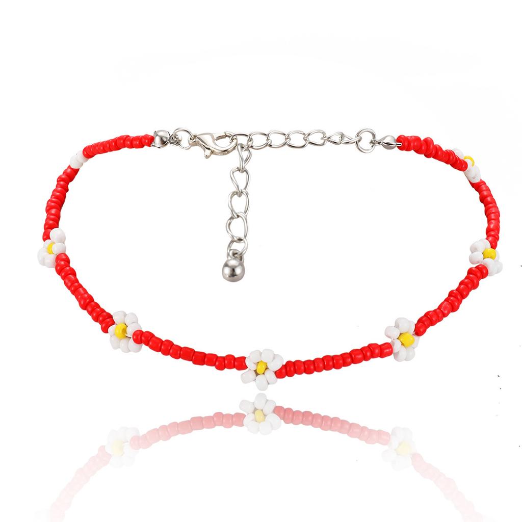 Jewelry, Simple Sweet And Cool Contrasting Color Beaded Necklace, Woven Flower Rice Bead Color Necklace For Women