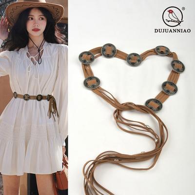 Čtyři roční období K dispozici Nový Retro Etnický Styl Su Pásek Bohemský Černý Pasový Řetízek Pas Štíhlý Dámský Pásek Hodící se k Šatům Sukni