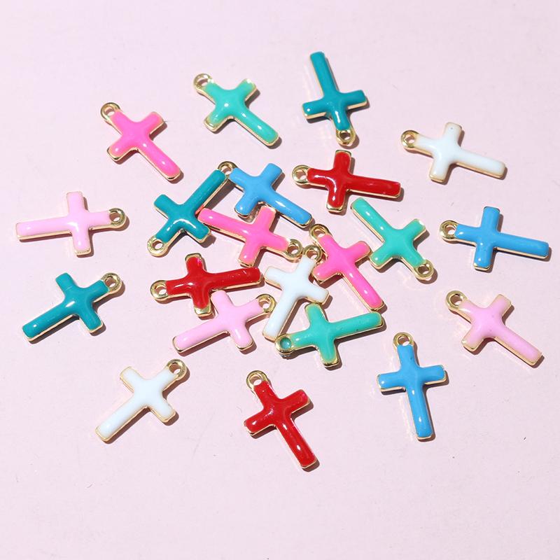 20pcs 10x6mm Enamel Small Cross Charms Pendant Stainless Steel DIY Jewelry Making Accessories Findings for Bracelet Earrings