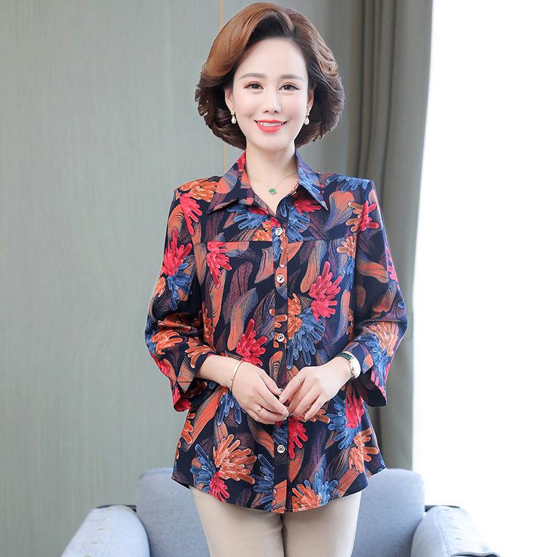 Women's Shirt Plus Size Cardigan Cotton Silk Long Sleeved Floral Shirt Summer