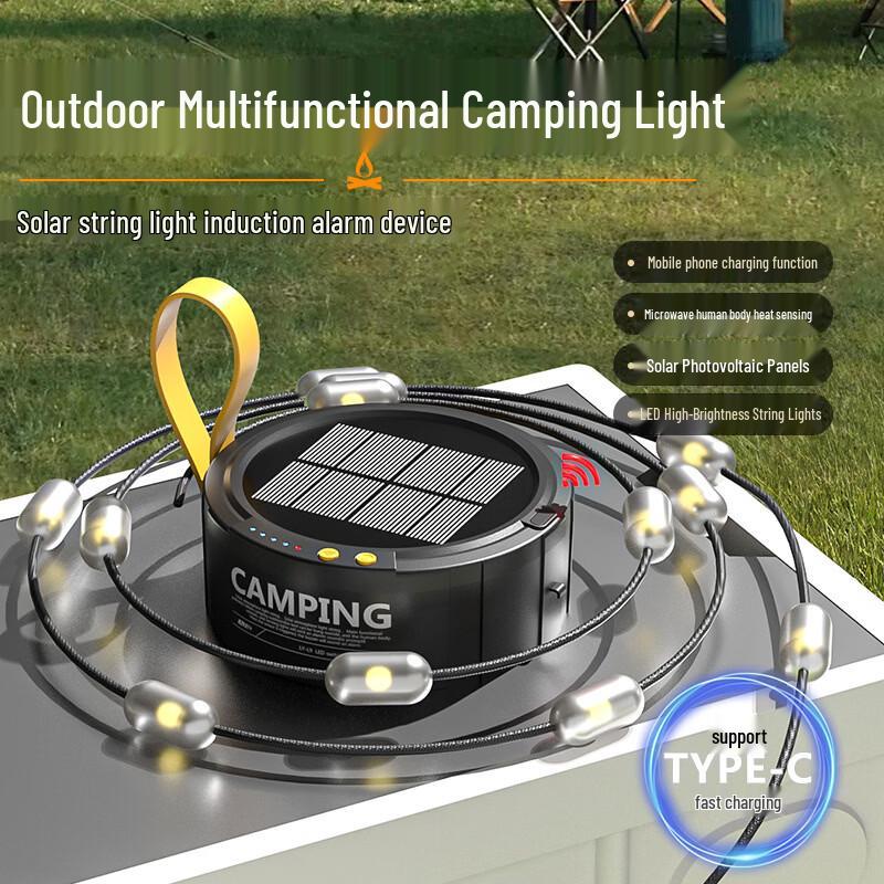13M Solar LED Outdoor Camping String Lights with Alarm
