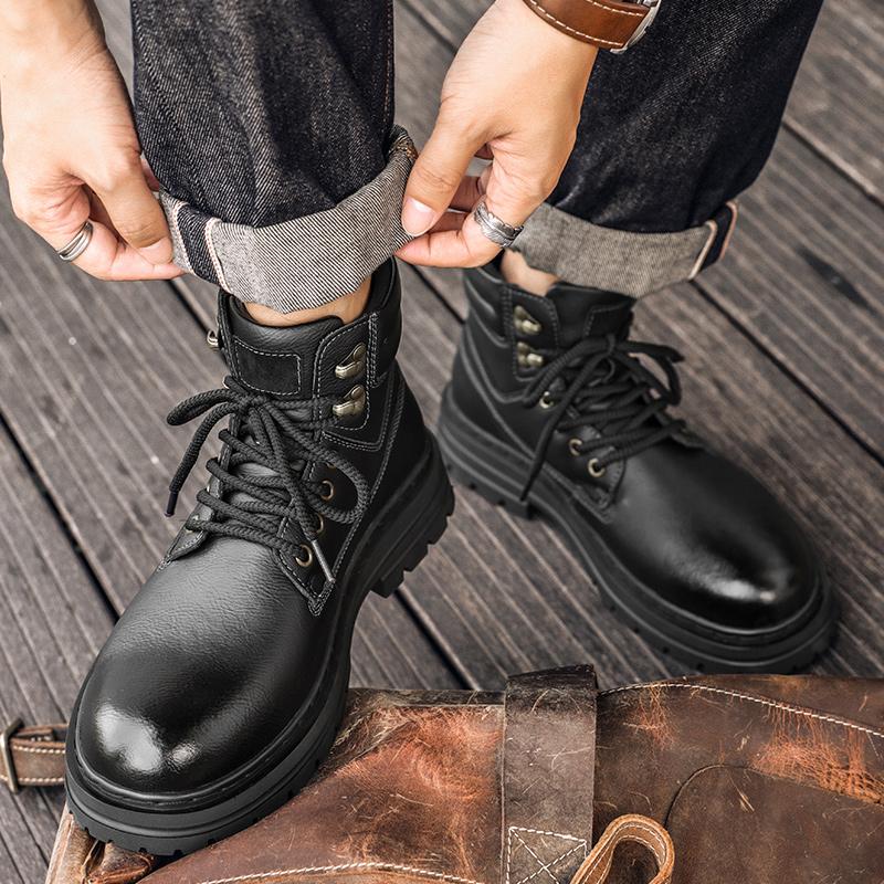 Fashion New Men's Leather Boots Brand Retro Comfortable Boots for Men 2025 Fashion High Top Non Slip Casual Shoes Business Work Shoes