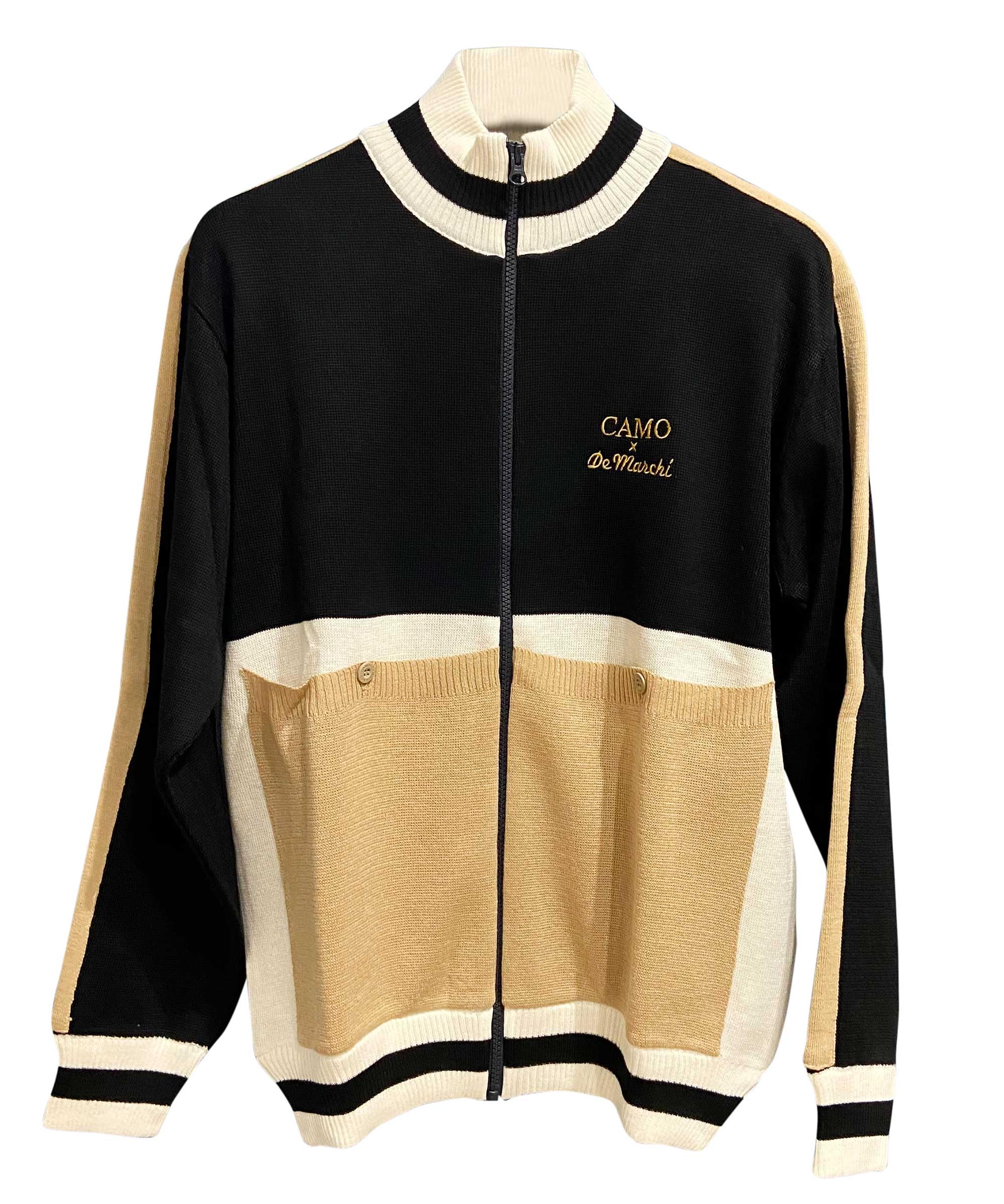 

Demarchi Camo and Wool Blend Knit Bomber Cycling Men s Jacket, Black/Beige