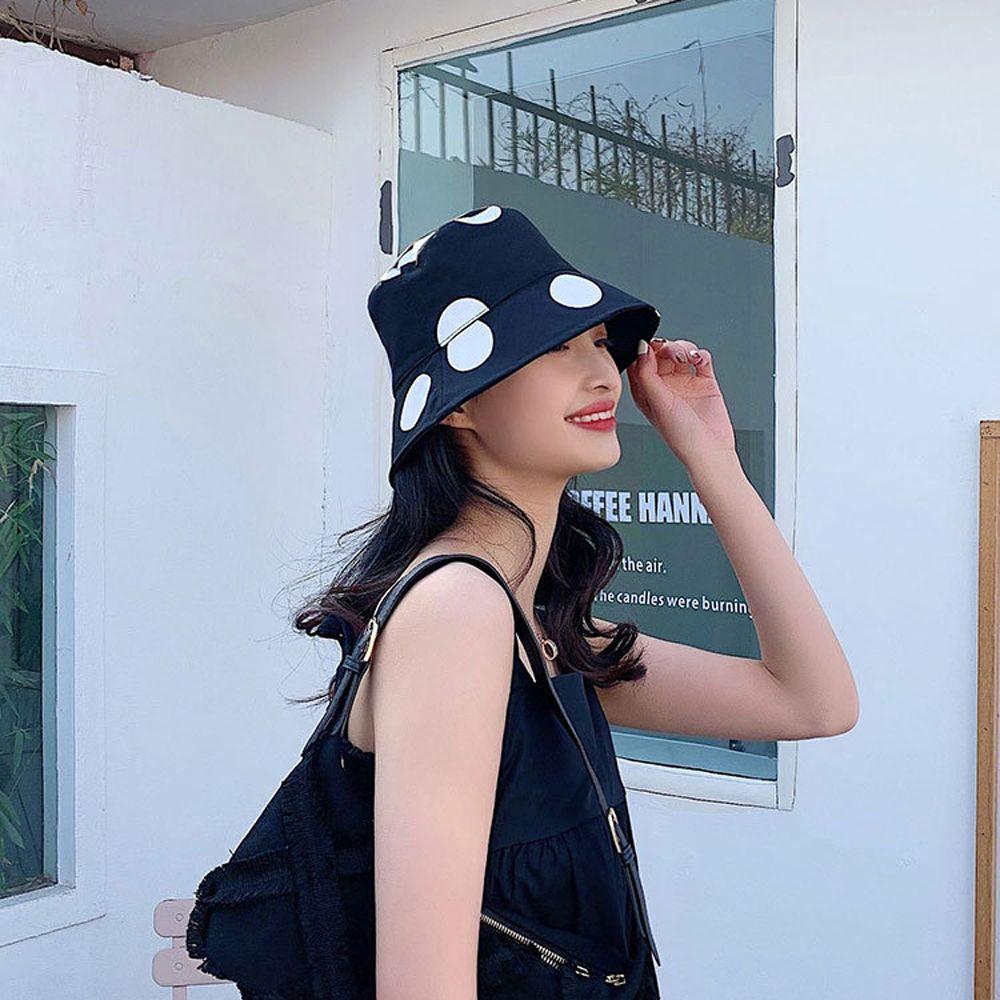 

Beach Sport Sunshade Summer Fashion Soild Color Women Hat Bucket Hat Wave Point Korean Style Cap
