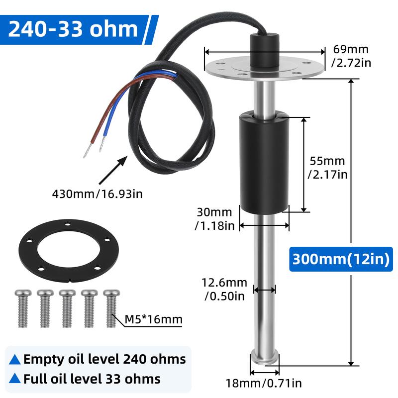 1pc 300mm Fuel Level Sensors 240-33 ohm Water Fuel Level Gauge Sensor Marine Boat Yacht Car Oil Liquid Tank Fuel Sender Unit