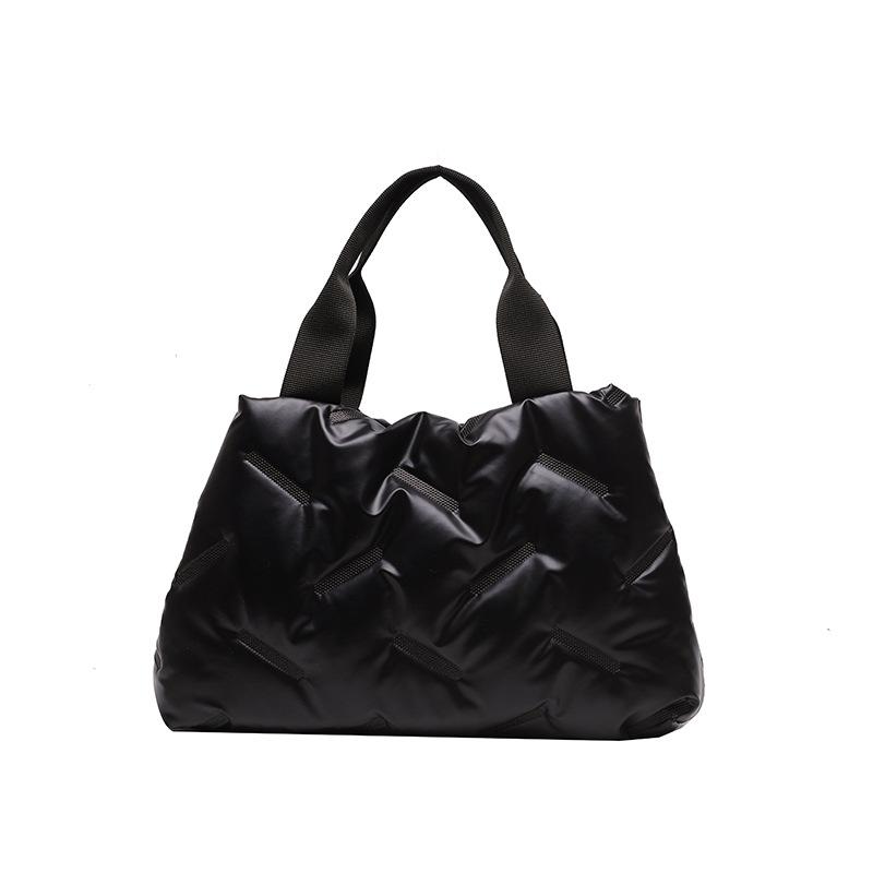 New Women's Hand-held Underarm Bag Simple Glossy Down Cotton Filled Tote Bag Large Capacity Oxford Cloth Shoulder Bag