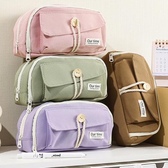 Retro Pencil Bag Multi-Compartment Canvas Pencil Case Large Capacity Pen Pouch Stationery Organizer for Students Boys Girls