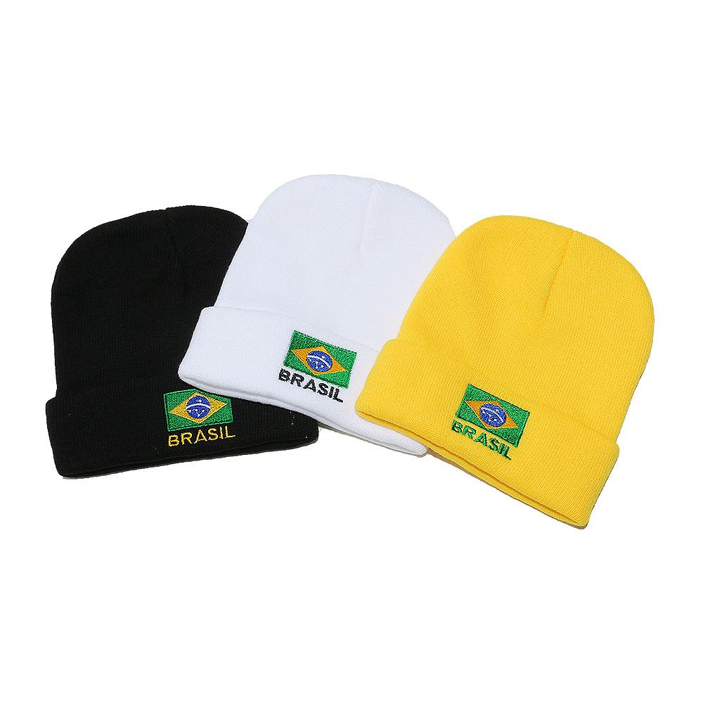 Autumn and winter new wool hat warm cold hat pullover hat Brazilian flag embroidered knitted hat for men and women