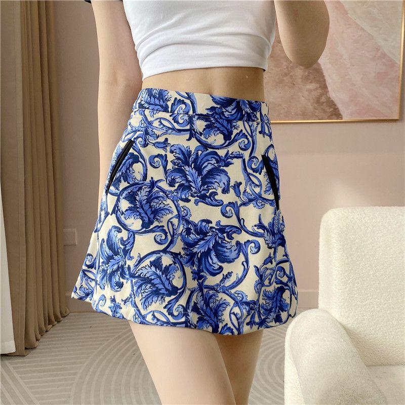 

High Waist Hip Blue and White Porcelain Skinny Leg Comfortable Skirt Blue and white porcelain S