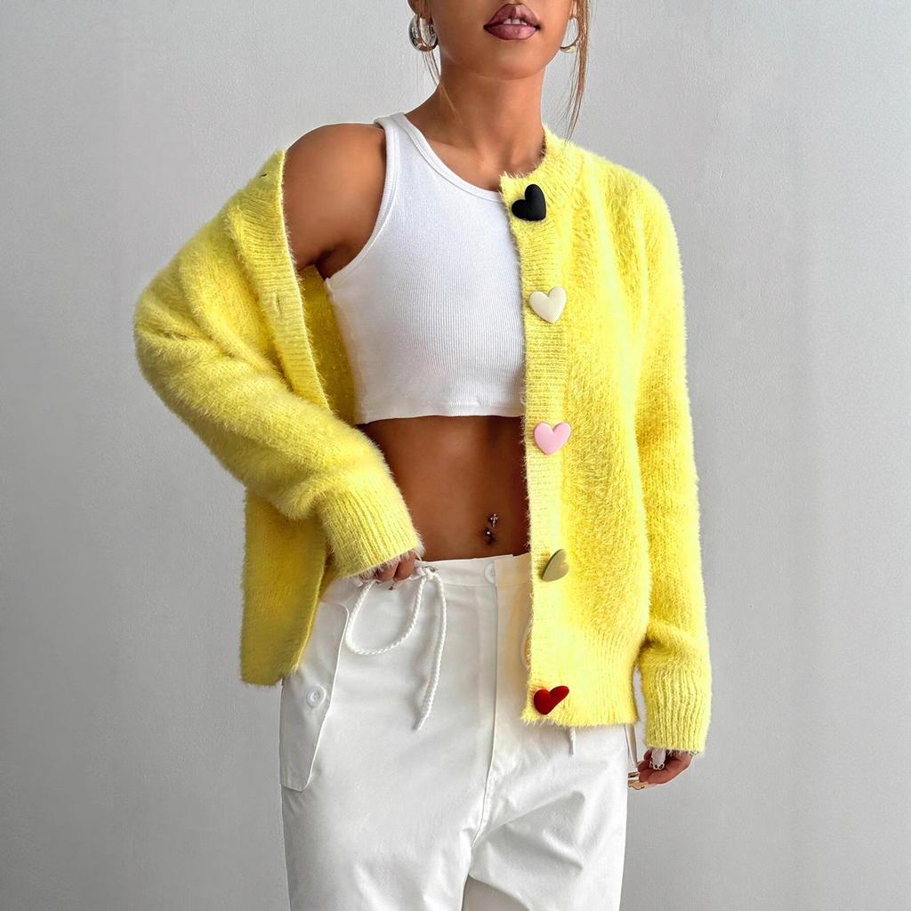 Autumn Winter Cardigan Women Heart Button Long Sleeve Knit Sweater Outerwears