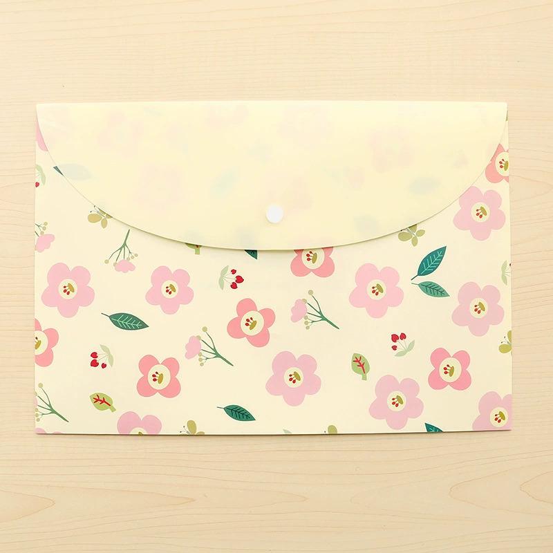 10pcs A4 Document Bags Transparent PVC Snap Folders Cute Floral Designs Test Paper Bags Creative Storage Office School Supplies