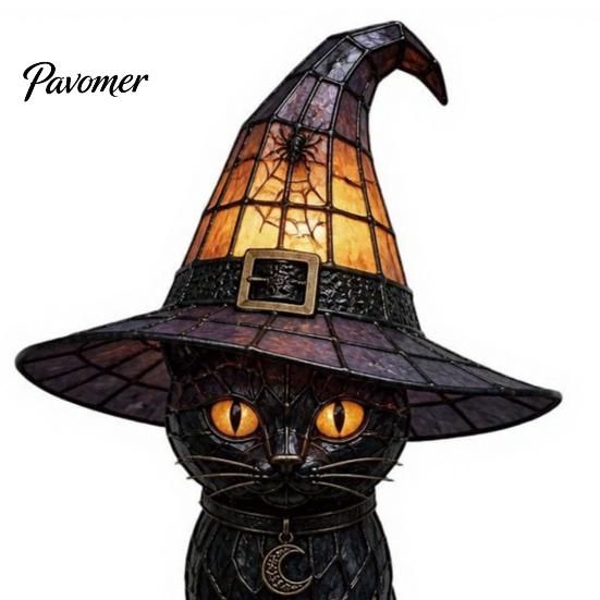Spooky Home Decor Light Halloween Witch Cat Night Light, Resin Table Lamp with Warm Cozy Fall Glow, Gothic for Bedroom Shelf, Gift Mantelpiece
