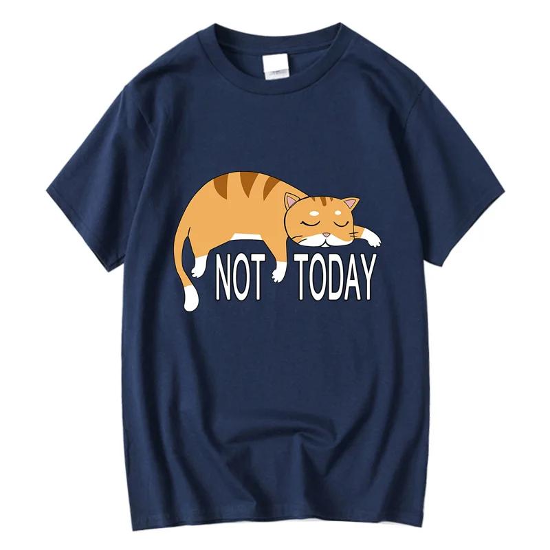 Summer Men's T-shirt High Quality 100% Cotton Funny Lazy Cat Printing Casual Cool Loose O-neck Graphic T Shirts for Men Tops