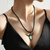 Unique Turquoise Bull Head Pendant Necklace Soft Leather Ethnic Jewelry For Festival Outfits