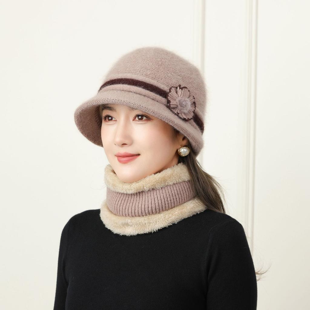 New Autumn and Winter Hat Women's Hat Man Mother Plus Velvet Rabbit Wool Hat Warm Hat Scarf Set