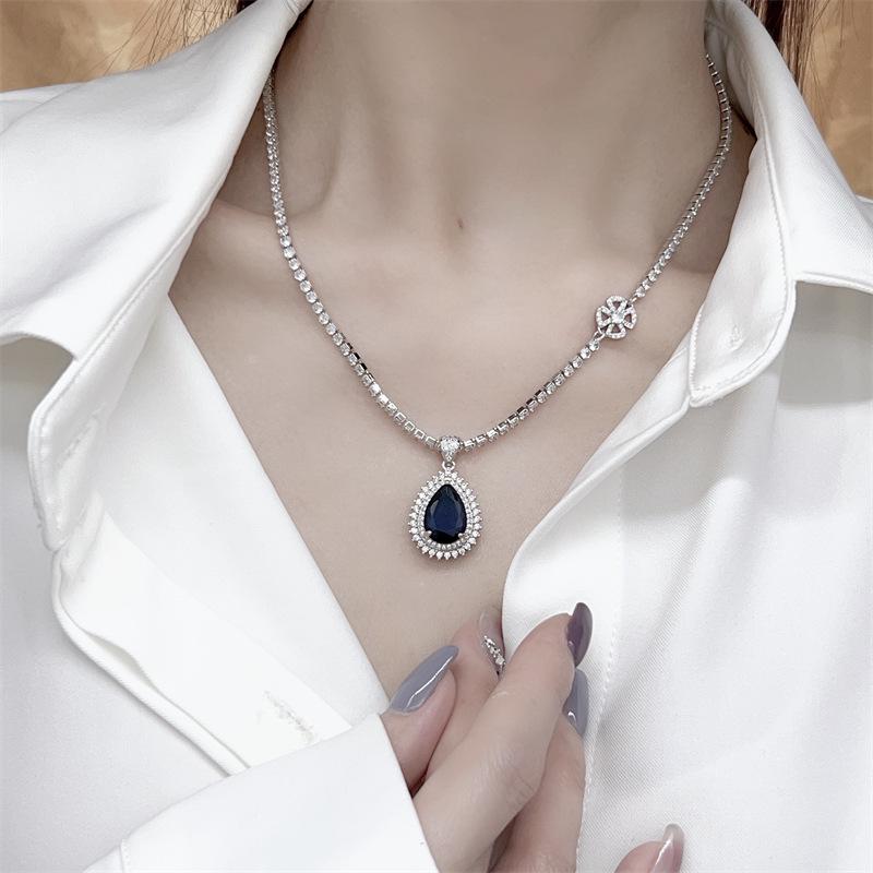 European Sapphire Necklace with Vintage Blue Pendant: Elegant and Versatile Fashion Statement