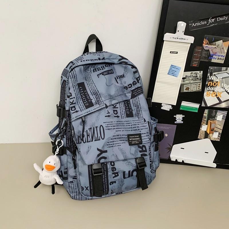 Letter Unisex Graffiti Backpack With Multiple Pockets For School And Campus