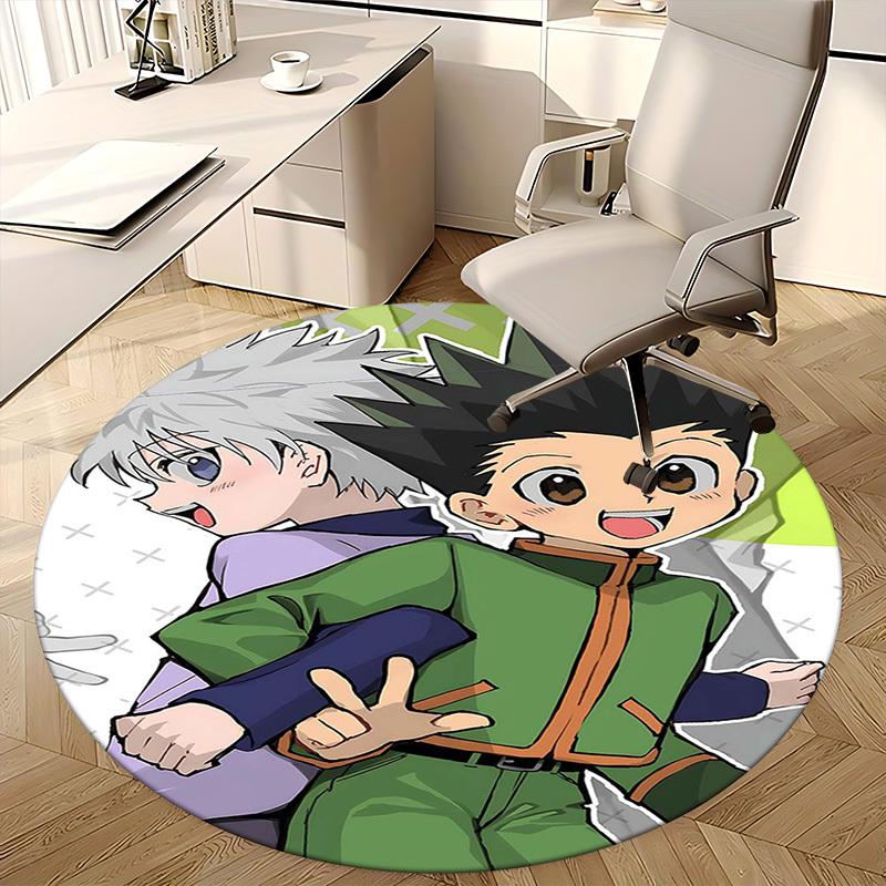 1pc Hunter X Hunter Killua & Gon Round Carpet - Anime Cartoon Design Chair Mat, Non-Slip Rug for Office, Home Decor, Living Room