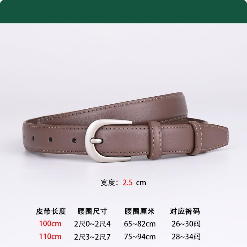 Womens Genuine Leather Belt With Pin Buckle Slim Business Waistband Office Casual Formal Wear Black Brown Beige Tan