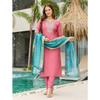 Women's Viscose Silk Embroidered Straight Kurta with Pant And Dupatta Sets