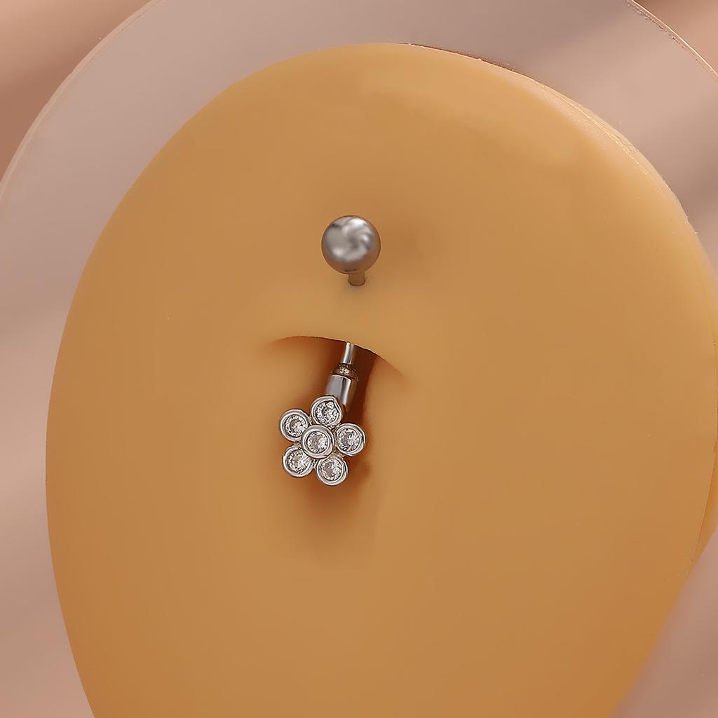 CZ Cross & Heart Belly Button Ring Set, Gold & Silver Tone Dangling Navel Piercing Jewelry