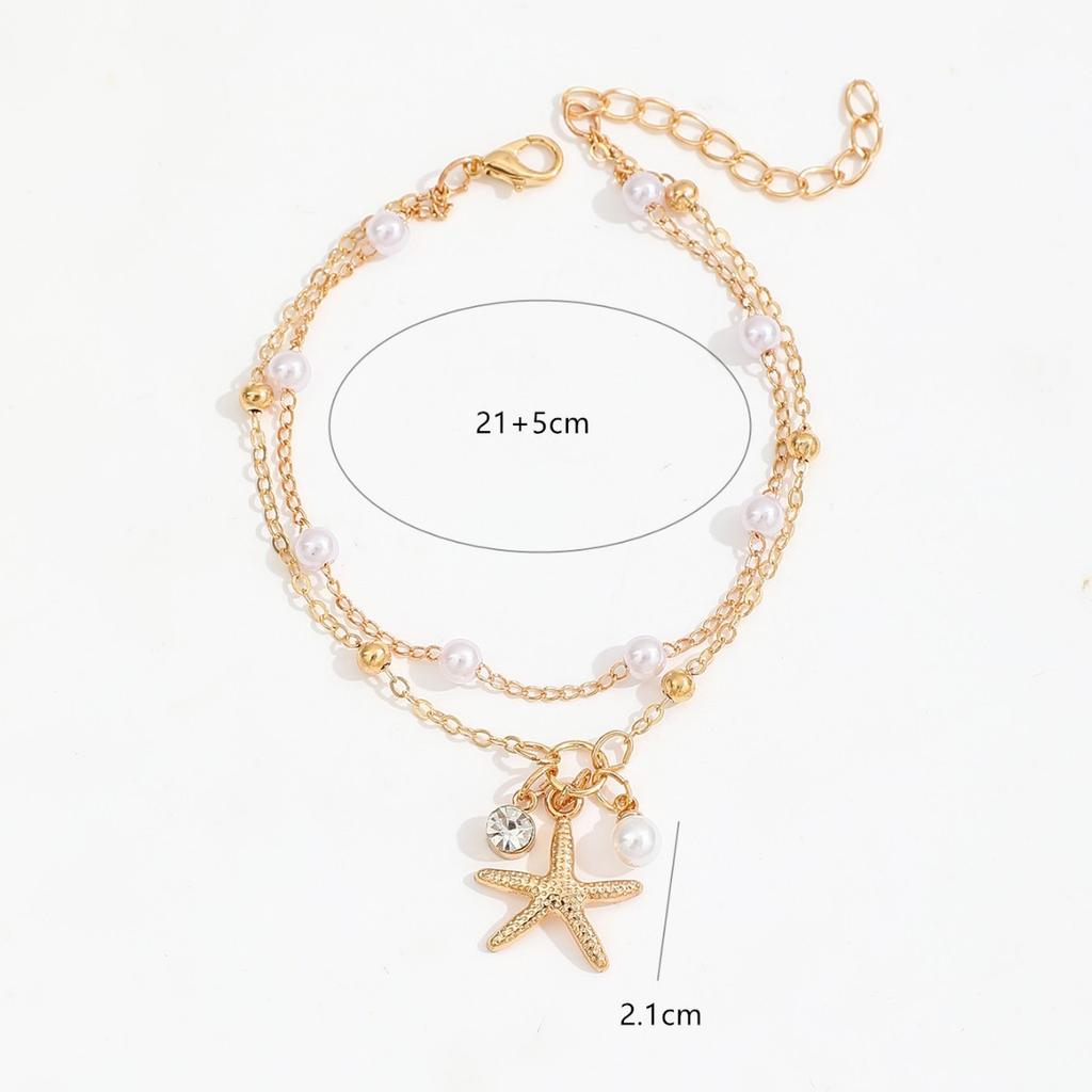 New starfish pendant imitation pearl anklet Cute women's fashion simple multi-layer foot accessories